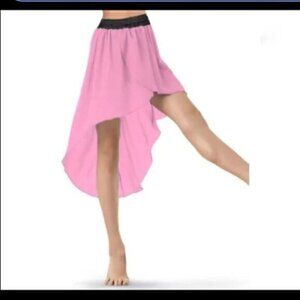 ❄️ Pinky Pleated Front Girls High Low Pink Asymmetrical Skirt Size 12